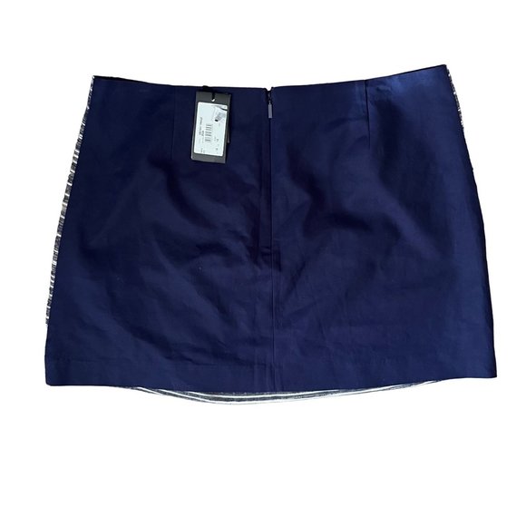 NWT A/X Armani Exchange 14 XL Mini Skirt Navy Blue Sheer Overlay Striped Short - Picture 4 of 7